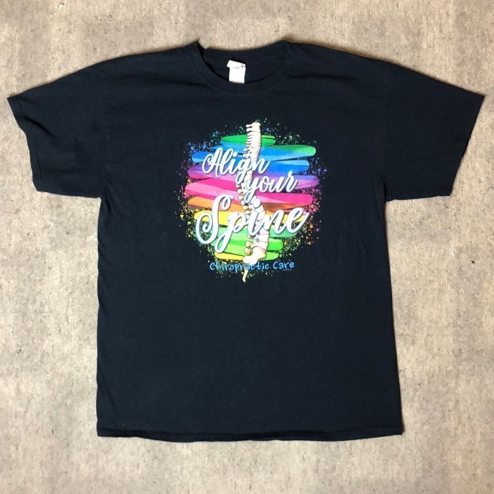 Vintage “Align Your Spine” Rainbow Tee | 2-Sided | Large
